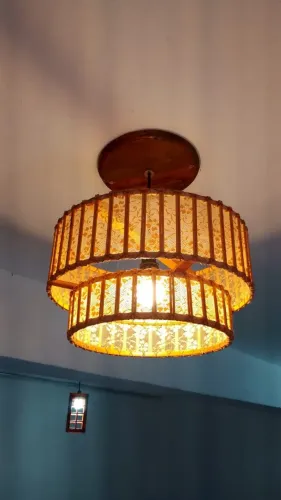Luminária Lustre Duosi, em madeira