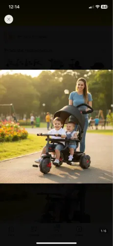 Triciclo Bebê Multifuncional Bandeirante Smart Dois Lugares 2 Lugares Preto