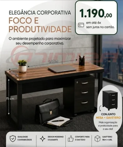 Mesa para Escritório com Gaveteiro