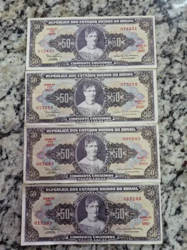 VENDO 4 NOTAS 50 CRIZEIROS (PRINCESA ISABEL) COM ERRO DE IMPRESSÃO (MINSTRO)