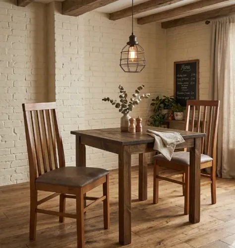 Conjunto Mesa de Jantar Madeira Maciça Cozinha 80x80cm + 2 Cadeira Milena Assento Estofado