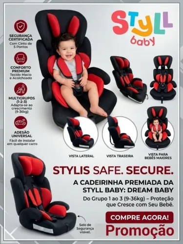 Cadeirinha de Carro Stryll Baby de 09 à 36kg Vira Boosther Reclinável Confortavel Mto Nova