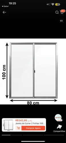 Janela 1m altura x 80cm largura 