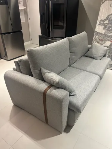 NOVO Sofá-cama bipartido em linho cinza médio 216cm 