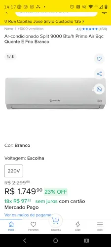Ar condicionado 9.000 BTUs BRASTEMP