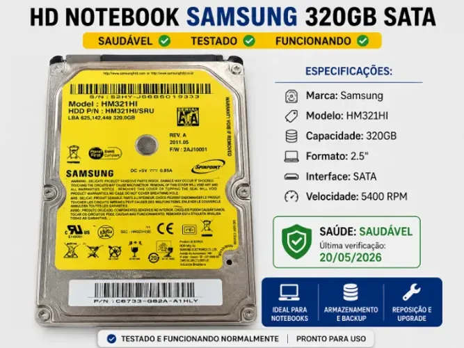 HD 320GB Notebook Samsung Testado e Saudável