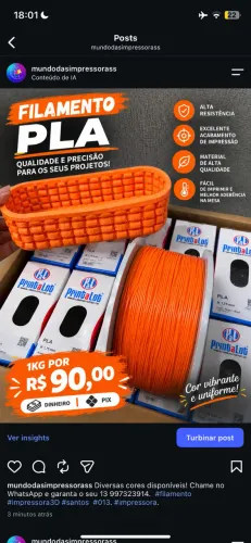 Filamento PLA para impressora 3D