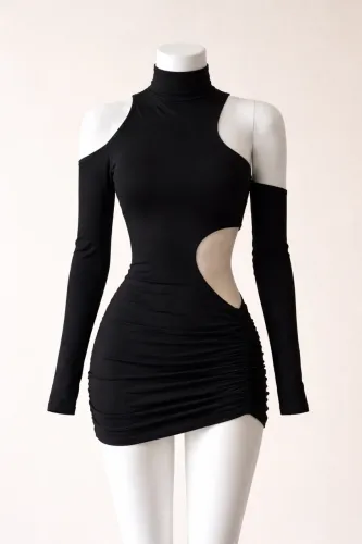 Vestido preto canelado