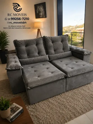 Sofá Retrátil e Reclinável 2m pillow 16cm - tecido veludo