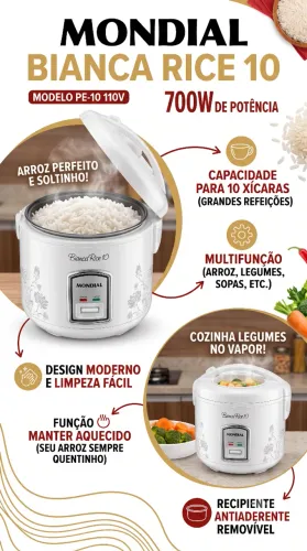 Panela Elétrica Bianca Rice 10 Mondial 700W - PE-10 110V
