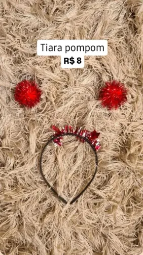 Tiara pompom vermelha carnaval 