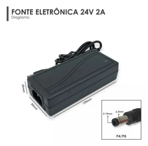 Fonte 24v 2a Bivolt 2 Amperes Plug P4 para Fitas Led e Outros