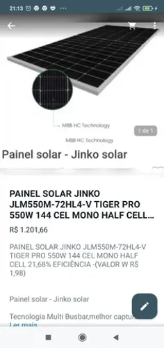 PAINEL JINKO SOLAR JLM550M-72HL4-V TIGER PRO 550W 144