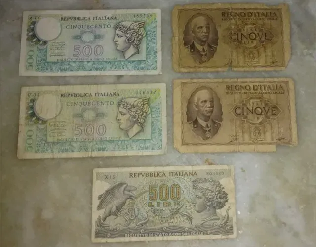 Cédulas antigas italianas lote com(5) notas 