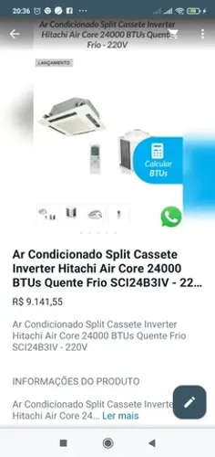 AR CONDICIONADO SPLIT CASSETE INVERTER HITACHI AIR CORE 24000 BTUS SCI24B31V-220 v 