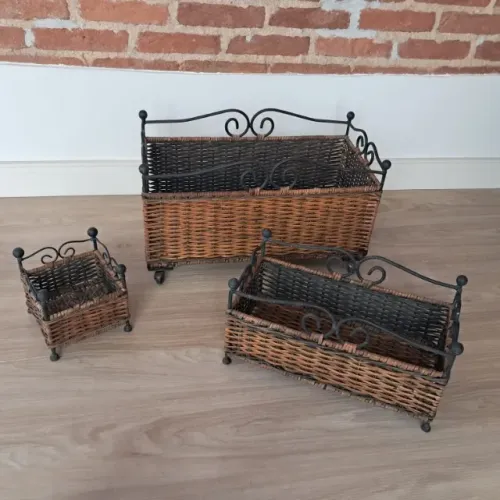 Cachepot  Vime e Ferro - Estilo Floreira - Kit com 3 Peças