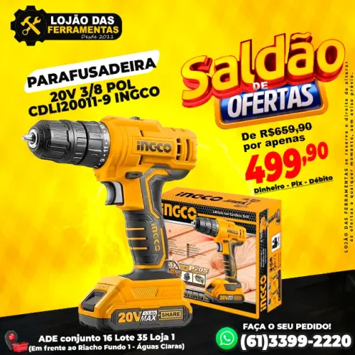 Parafusadeira 20v 3/8 Pol Cdli20011-9 Ingco