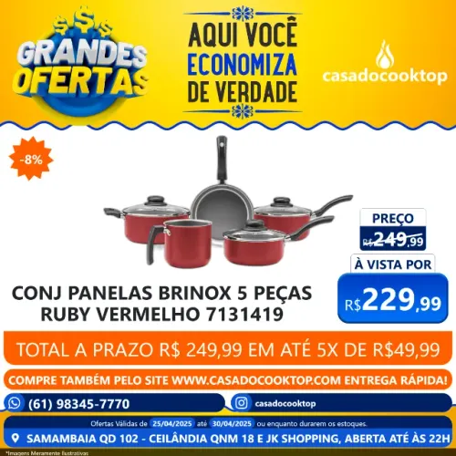 CONJ PANELAS BRINOX 5 PECAS RUBY VERMELHO 7131419