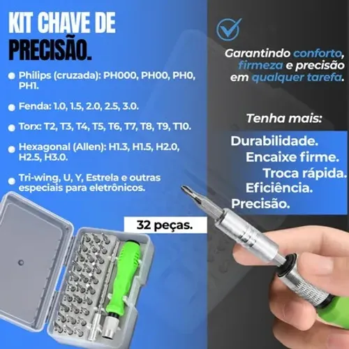 Kit Jogo Chave Fenda Magnética de Precisão Multiuso 32 Peças Wpp:43. *