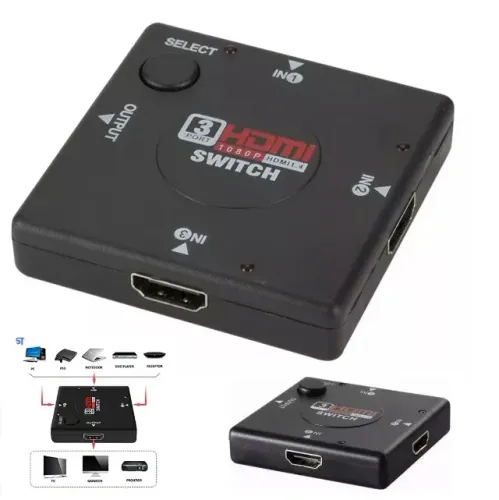 Switch Chaveador Hdmi 3x1 Full Hd 1080p 3 Entradas E 1 Saída