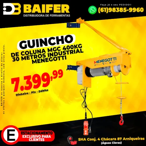 Guincho de Coluna MGc 400kg 30 Metros Industrial Menegotti