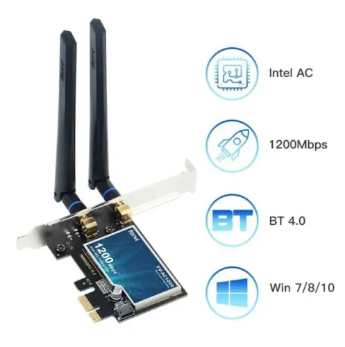 Placa de Rede Sem Fio Wiriless PCI-e 1200Mbps Dualband 2.4Ghz/5Ghz 802.11AC/AX Bluetooth 4