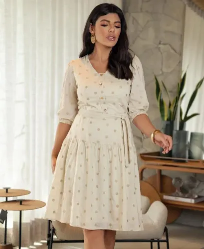 Vestido linho poá