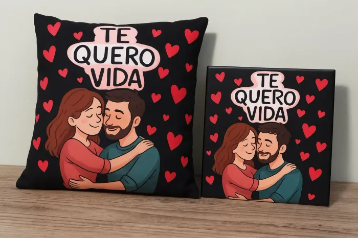 Kit Decorativo Romântico: Almofada e Placa de azulejo personalizadas 
