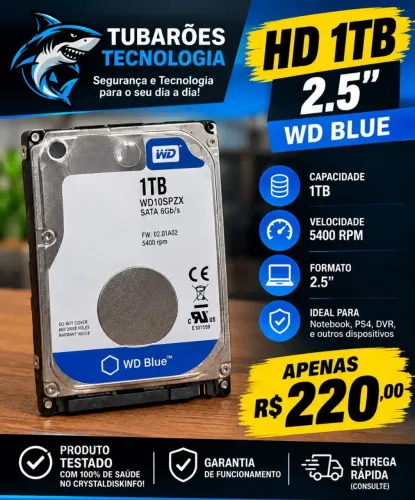 HD WD 1 TERA 2.5 100% SAUDÁVEL