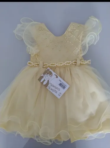 Vestido Infantil de Festa Luxo - Amarelo - Novo