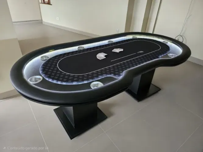 MESA DE POKER OVAL PARA 9 LUGARES, C/ ENTRADA DEALER, C/ PORTA COPOS - ILUMINAÇÃO DE LED