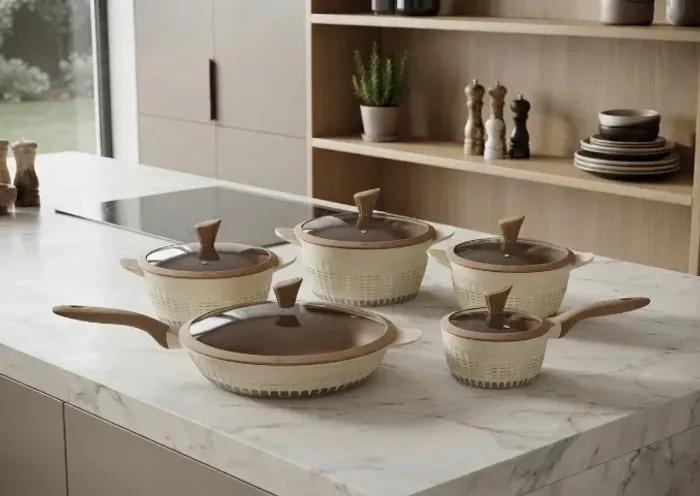 Jogo de panelas gourmet premium (bege) lindíssimo - 20 peças