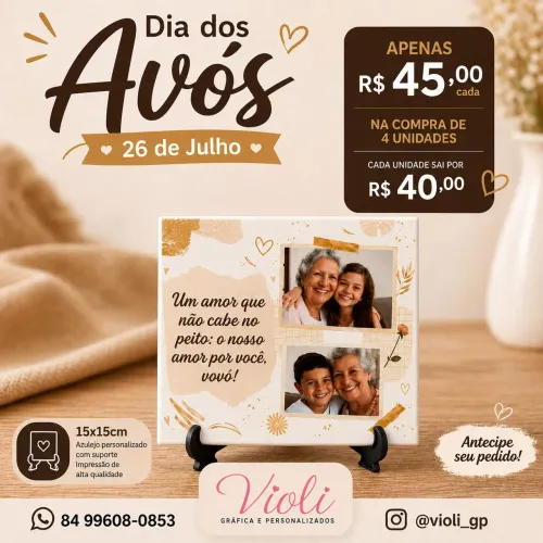 Azulejo personalizado "Dia dos Avós" - 15x15