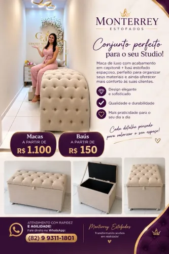 Macas de Luxo para Studio + Baús Estofados | Monterrey Estofados