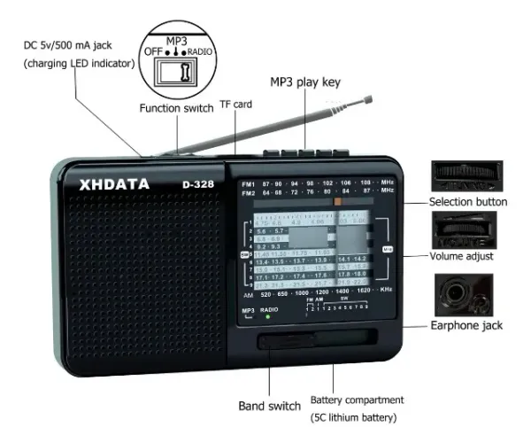 Rádio Xhdata original, Leitor Mp3 Recarregavel