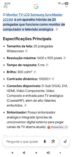 Vendo monitor tv Samsung 20 polegadas