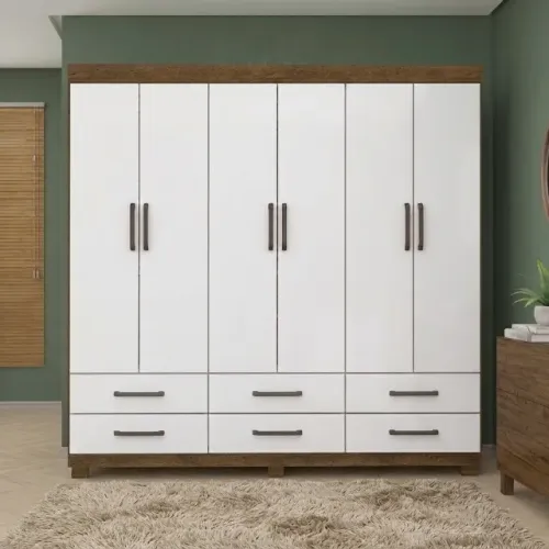 Guarda Roupa Rubi cinamomo Branco com 6 portas 6 gavetas