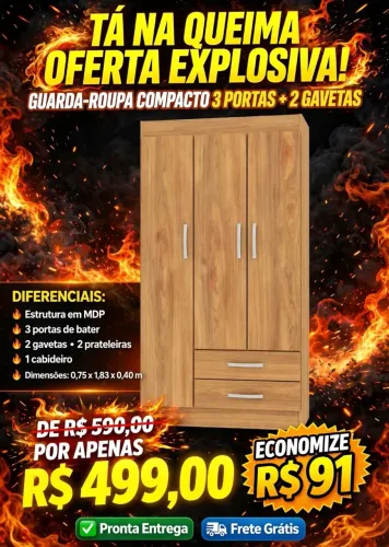 Roupeiro 3 Portas com FRETE GRÁTIS: Últimas Unidades da QUEIMA!