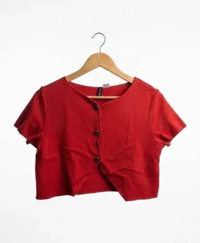 Blusa Cardigan Cropped Vermelho Manga Curta H&M Divided Tam M