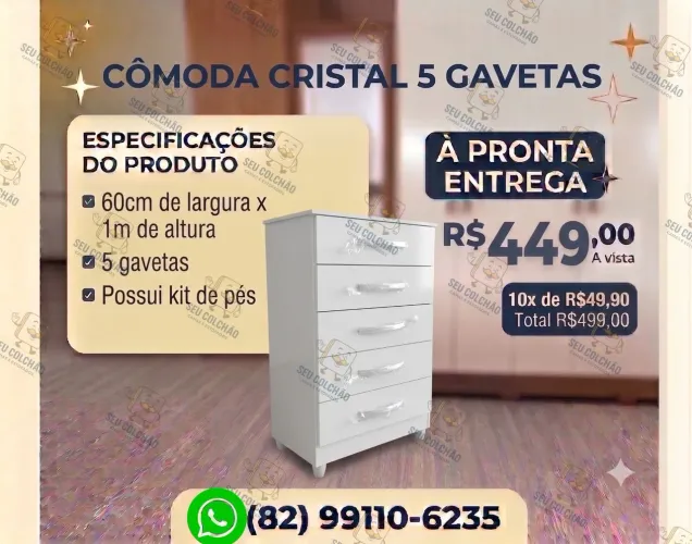 Cômoda Cristal 5 Gavetas À Pronta Entrega!