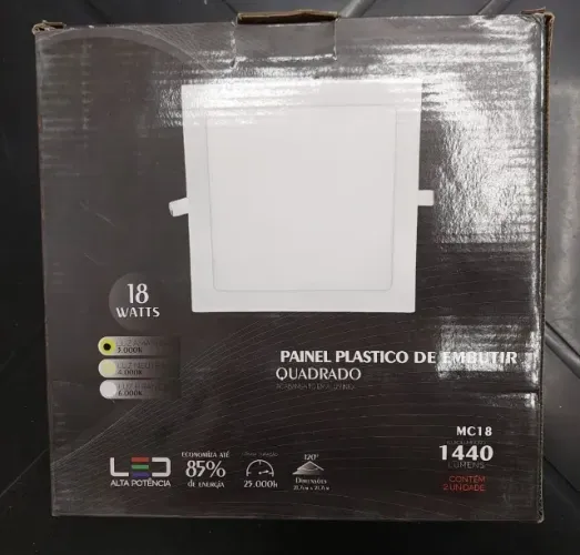 Kit 2 Painéis LED Plástico de Embutir Quadrado 18W 3000K