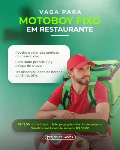 Vaga de motoboy para ficar fixo - Entregador em restaurante