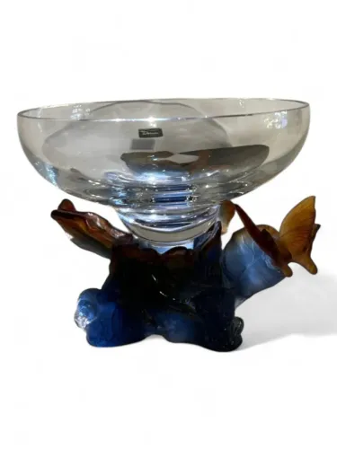 Centro de Mesa Daum em Cristal com Base Pâte de Verre Borboletas