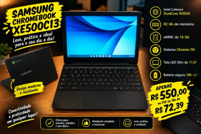 Chromebook Samsung Xe500c13, DualCore N3050, 2gb, eMMC 16 Gb Chrome OS Bateria 10h