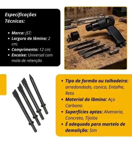 Kit com 4 ponteiras para martelete pneumático jtp01