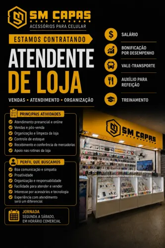 Contratando Atendente de Loja para loja de acessórios para celular