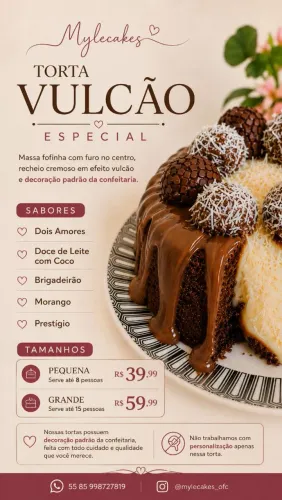 Torta Vulcão Recheada - Pequena e Grande | Mylecakes