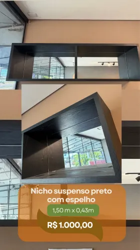 Nicho suspenso preto com espelho - 1,50 x 0,43m