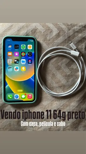 Iphone 11 64g preto com capa, película e cabo