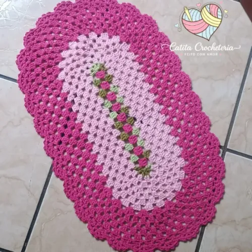 Tapete de Crochê Modelo Sara em tons de Rosa